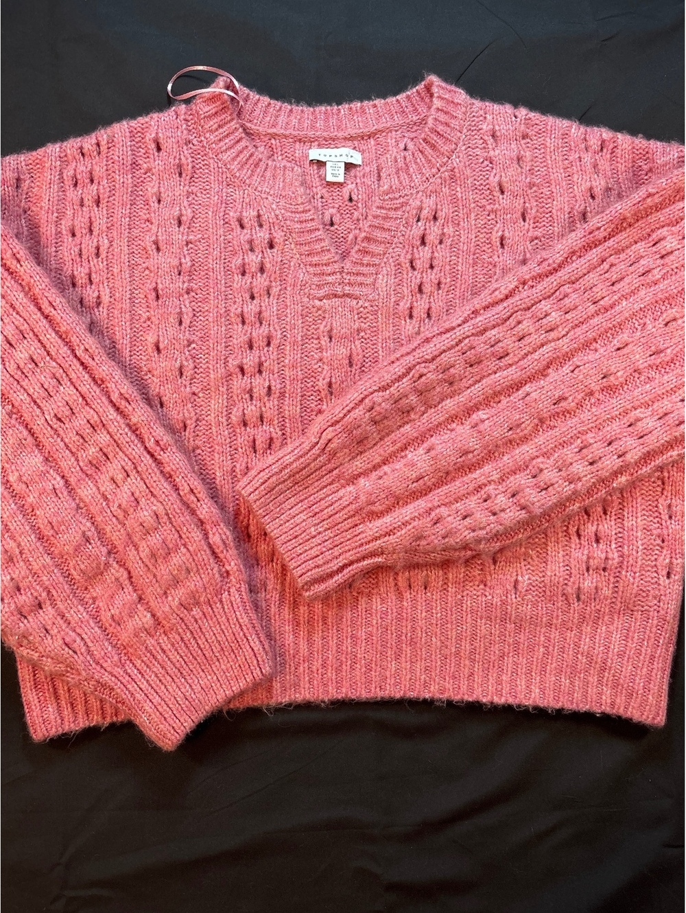 Top Shop Pink Chunky Cable Knit Open Work Sweat Pullover